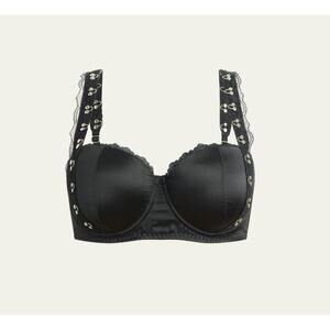 Hanky Panky x Prabal Gurung 38D Bra Silk Hook Eye Underwire Balconette Black NEW